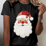Damen Santa Claus Druck Kurzarm T-Shirt