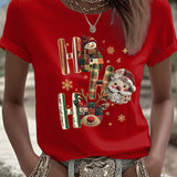 Damen Weihnachtsdruck Freizeit T-Shirt