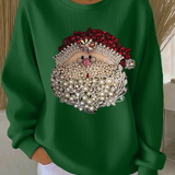 Damen Santa Claus Bedruckter Gerippter Rundhals-Sweatshirt