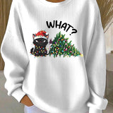 Damen Weihnachts-Ripp-Rundhals-Sweatshirt
