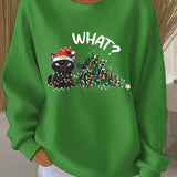 Damen Weihnachts-Ripp-Rundhals-Sweatshirt