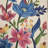 Floral knit cardigan with colorful blue and pink flower pattern