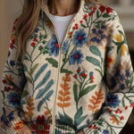 Women’s floral knit cardigan with front zipper and long sleeves