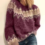 Vintage Icelandic knit sweater, maroon with cream fair isle yoke and patterned cuffs