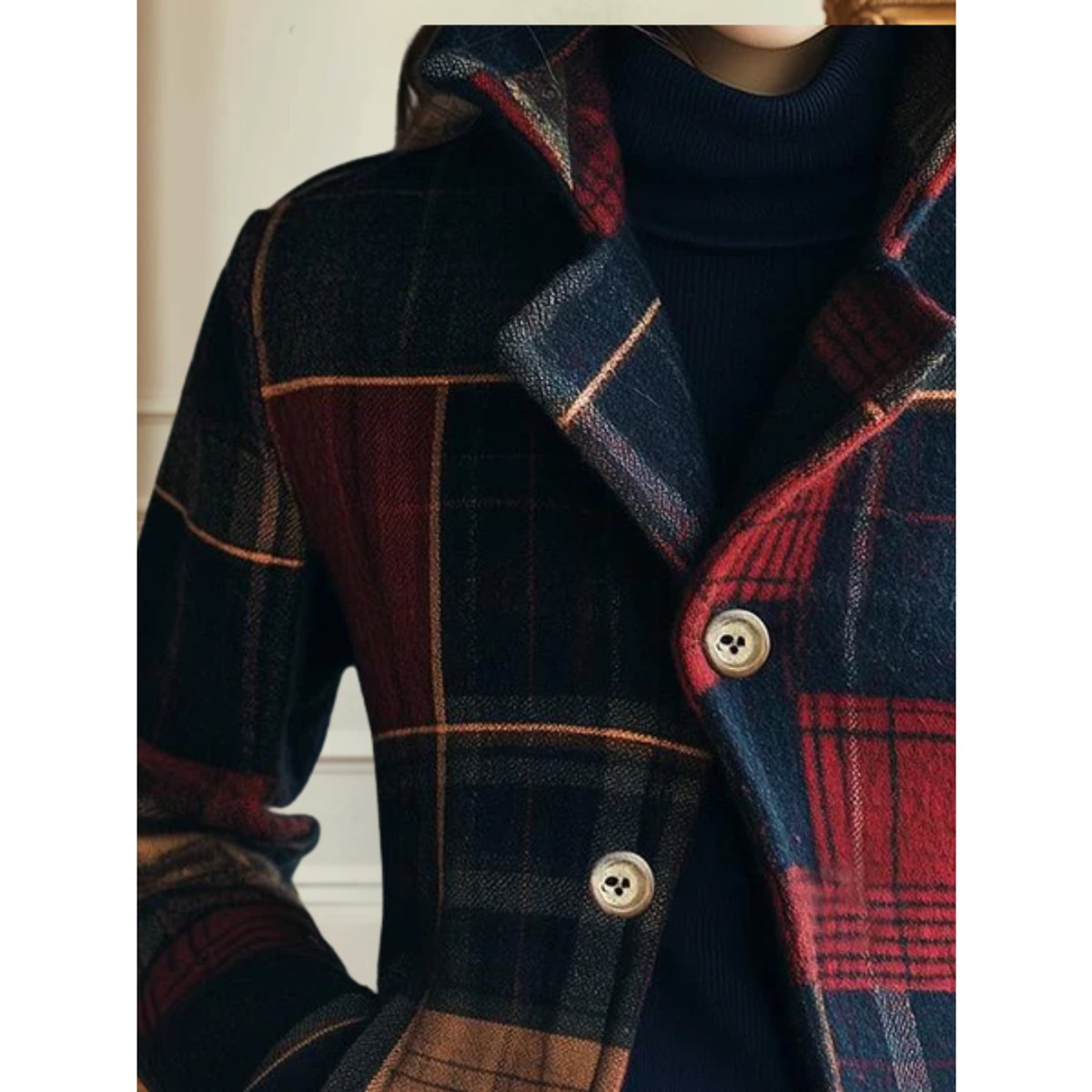 Multicolor plaid cropped jacket with button placket and collar