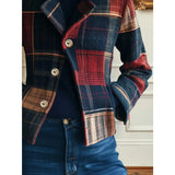 Cropped plaid jacket with patch pockets and large button front, multicolor checks