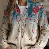 Zillah women's knit cardigan, floral gradient print and front zipper closure